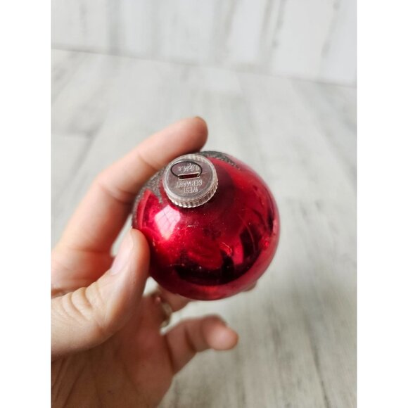 Antique indent red ball mercury reflector ornament West Germany Xmas glitter tre - Picture 6 of 12